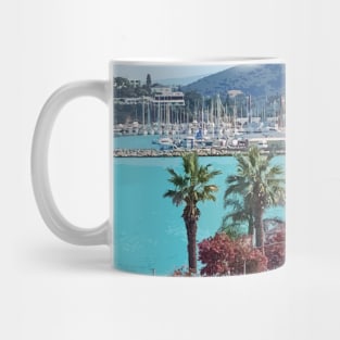 Beautiful photography of ocean, palm trees and blue sky Mug